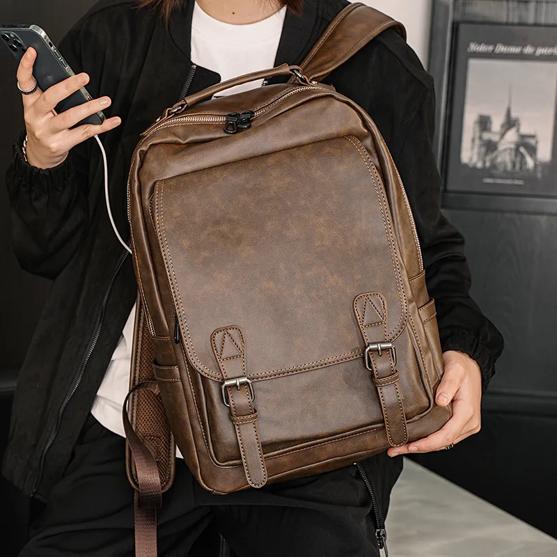 Retro Large Capacity Backpack Men's Laptop Bag Fashion Daypack - 4