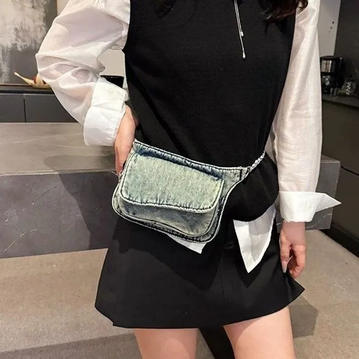 Chain Denim Waist Bag 2025 Fashion Phone Crossbody Bag Multiple Ways - 1