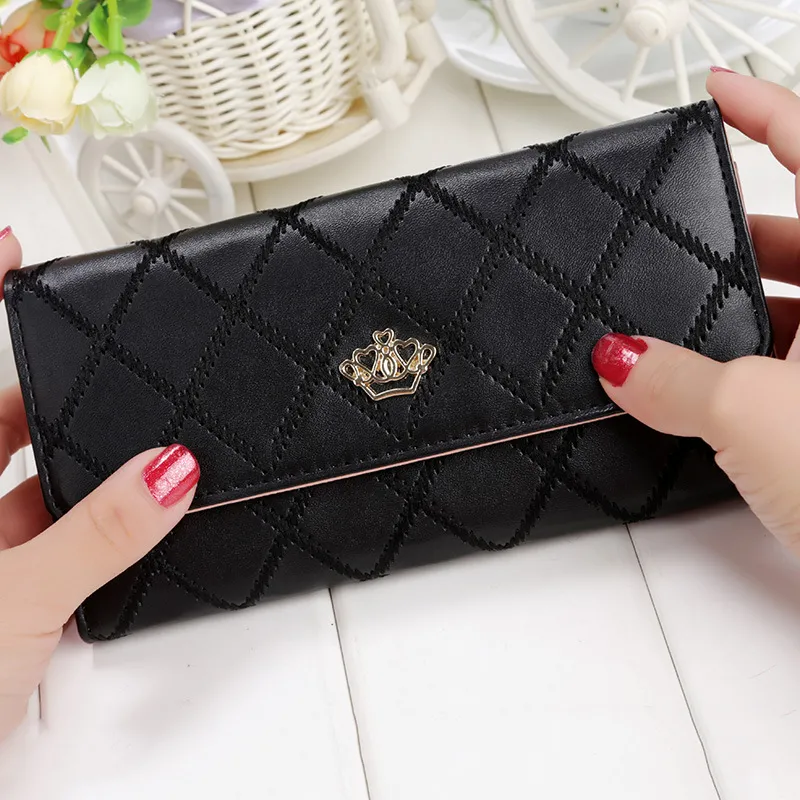 Women's Crown Embossed Long Wallets 2018 Fashion Large Capacity Thin PU - 5