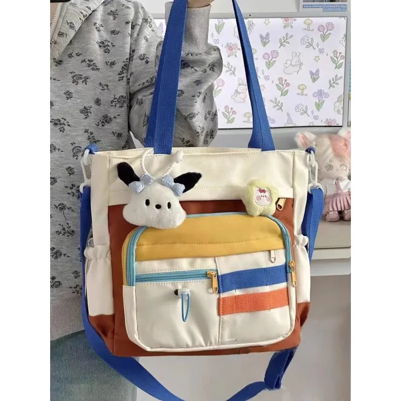 Canvas Tote Bag for Women, Large Capacity Crossbody Student Book Bag - 1