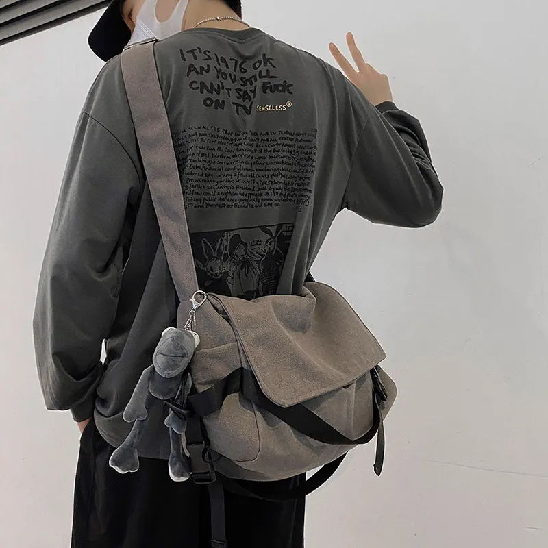 Men's Canvas Crossbody Bag Retro Casual Small Messenger Bag - 4