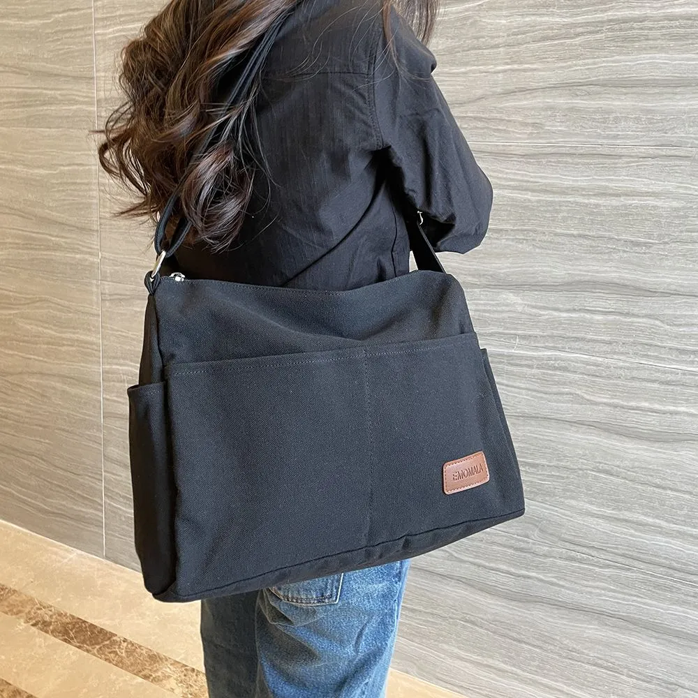 Canvas Messenger Bag Large Capacity Unisex Crossbody Bag for Commute & College - 4