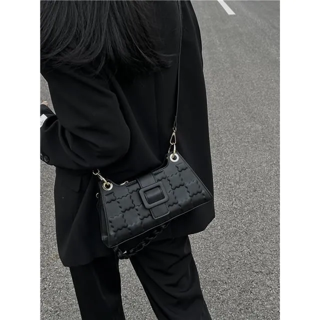 2024 Minimalist Square Embossed Black Underarm Bag for Women - 4