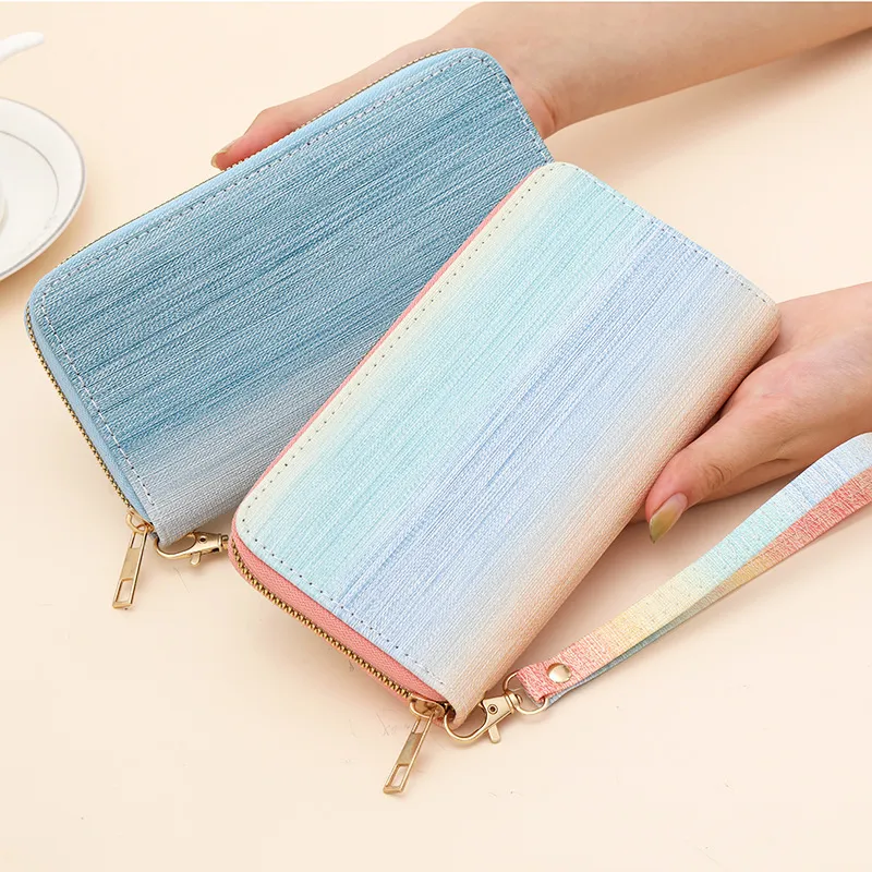 Gradient Color Large Capacity Women's Wallet Beach Tote Phone Crossbody Bag - 3
