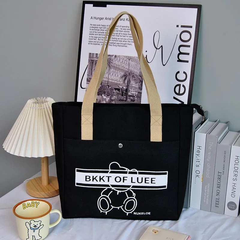 Women's Canvas Tote Bag with Print, Large Capacity Shoulder Bag for Mom & Students - 4