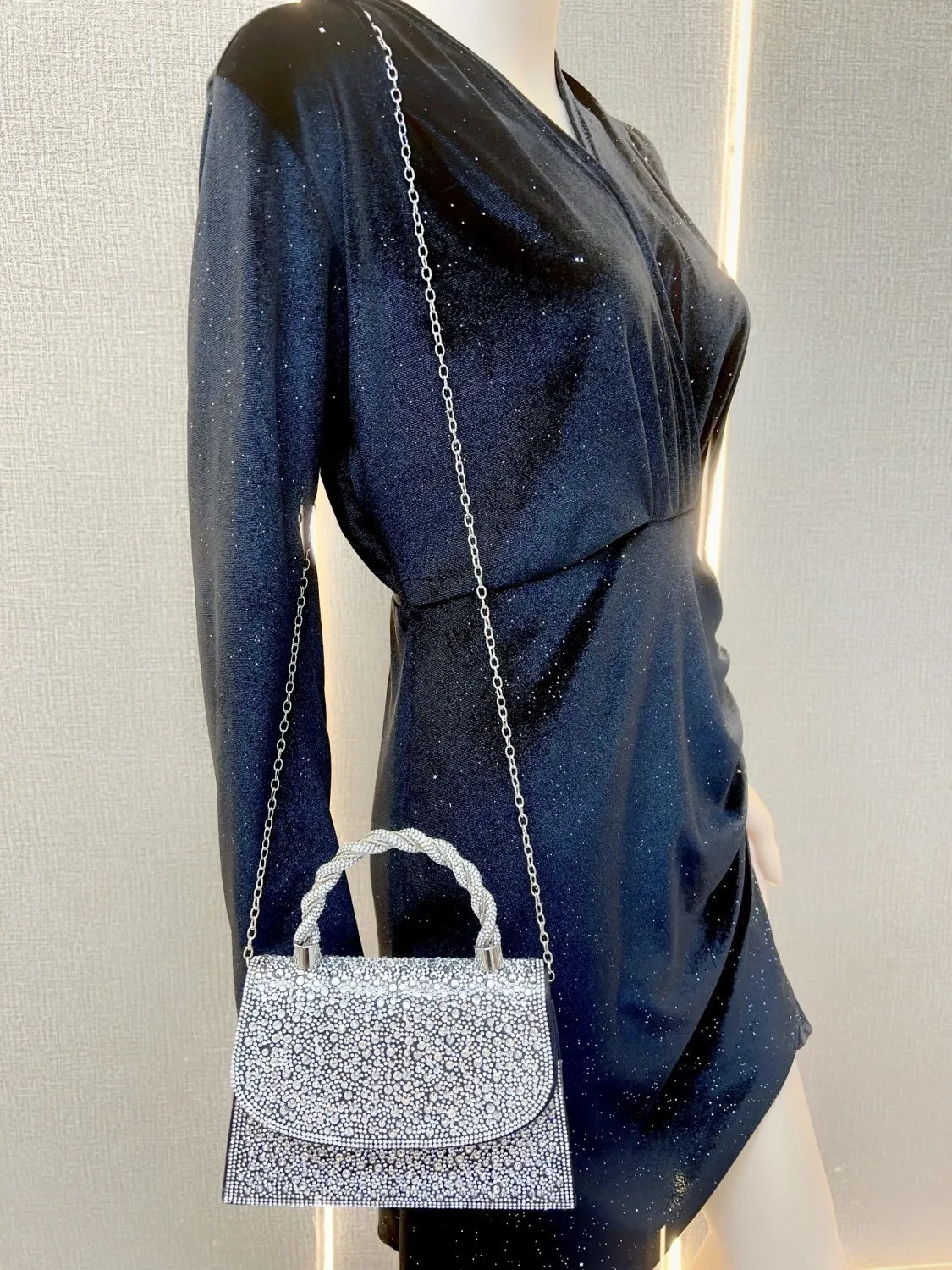 Stylish French Evening Bag with Rhinestones, Elegant Kelly Handbag for Women - 5
