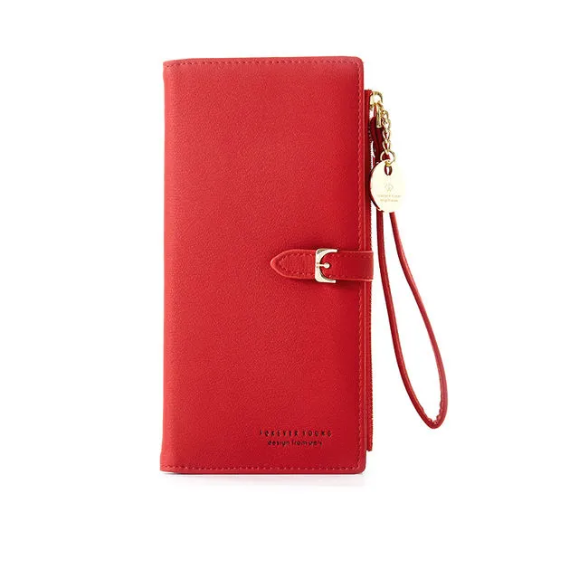 Long Women's Wallet PU Wristlet Clutch Large Capacity Pure Color - 5
