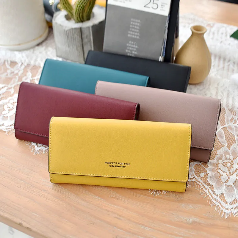 Long Women's Wallet Minimalist Fashion Foldable Bifold Money Clutch - 3