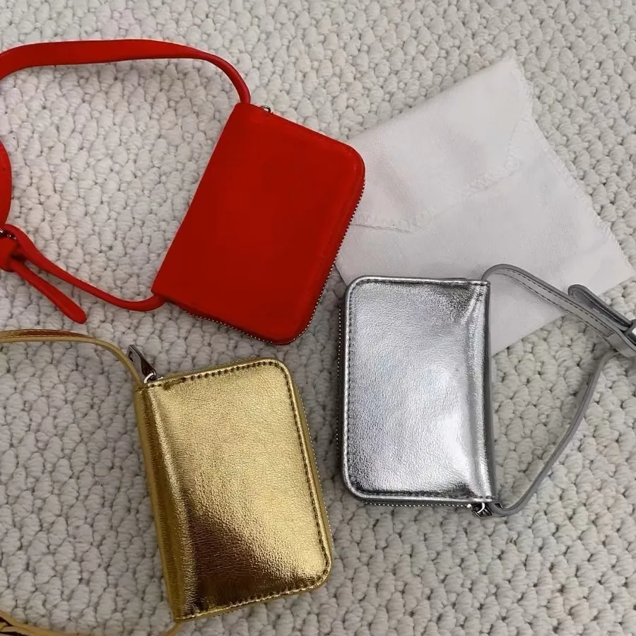 Mini Crossbody Bag, Waist Pouch, Silver Red Card Wallet for Women - 2
