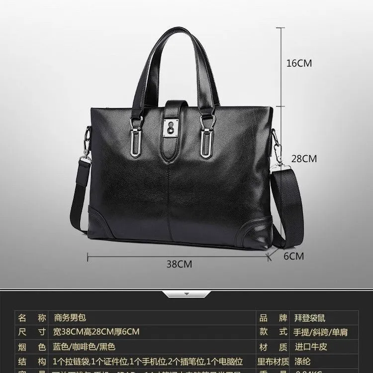 Leather Men's Briefcase Retro Business Tote Bag Large Capacity - 2
