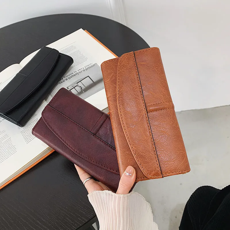 Long Wallets for Women 2025 Vintage Oil Wax Leather Foldable Large Capacity - 5