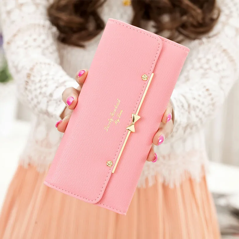Long Wallet for Women 2025, Large Capacity Bow 3-Fold Clutch Purse - 2