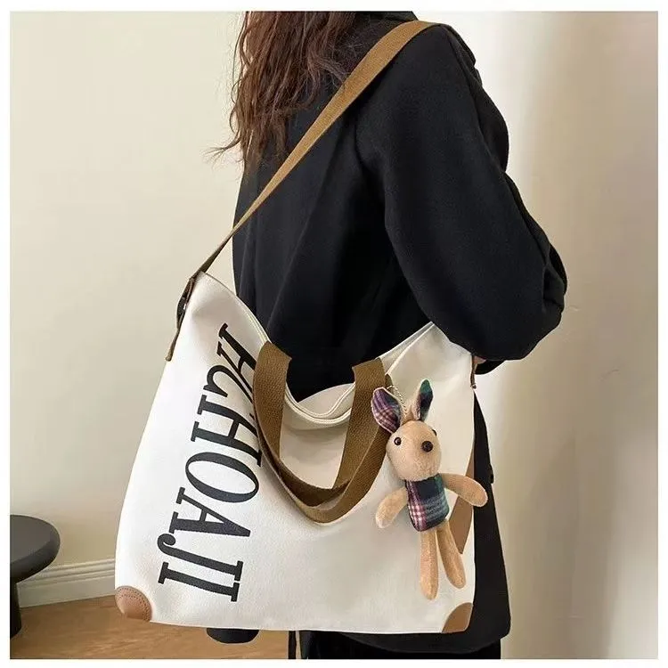 Large Tote Bag Women Canvas Crossbody Bag Fashionable Casual Shoulder Bag - 2