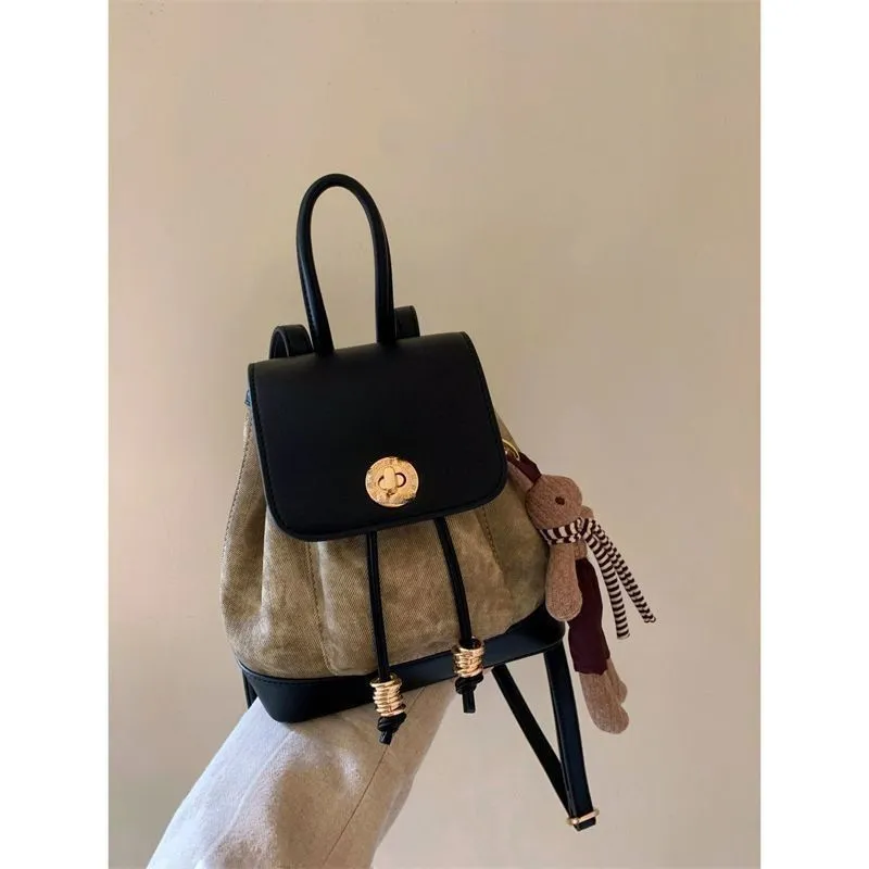Korean Style Backpack, Autumn Brown Suede Leather Rucksack - 2