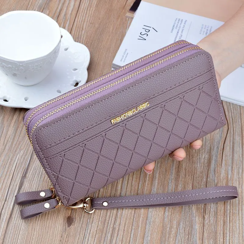 Luxury Long Wallets for Women, Large Capacity Double Zipper Phone Holder Clutch - 1