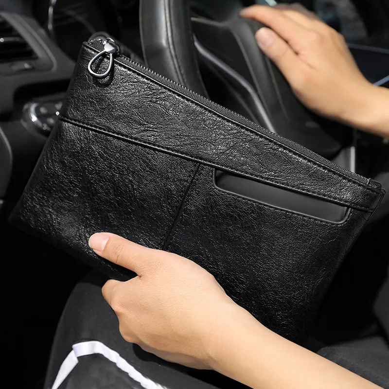 Men's Leather Look PU Handbag Large Capacity Zipper Envelope Clutch - 2