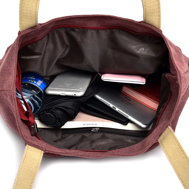 Large Tote Bag for Women, Shoulder Bag, Canvas Shopping Bag with Zipper - 4