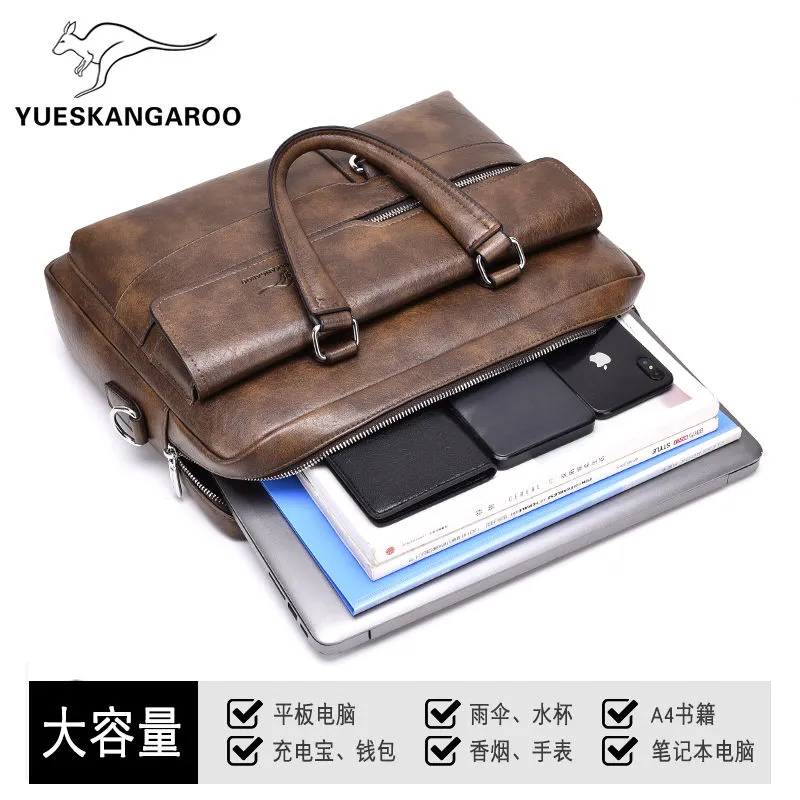 Men's Leather Briefcase Retro Crossbody Bag Large Capacity - 4