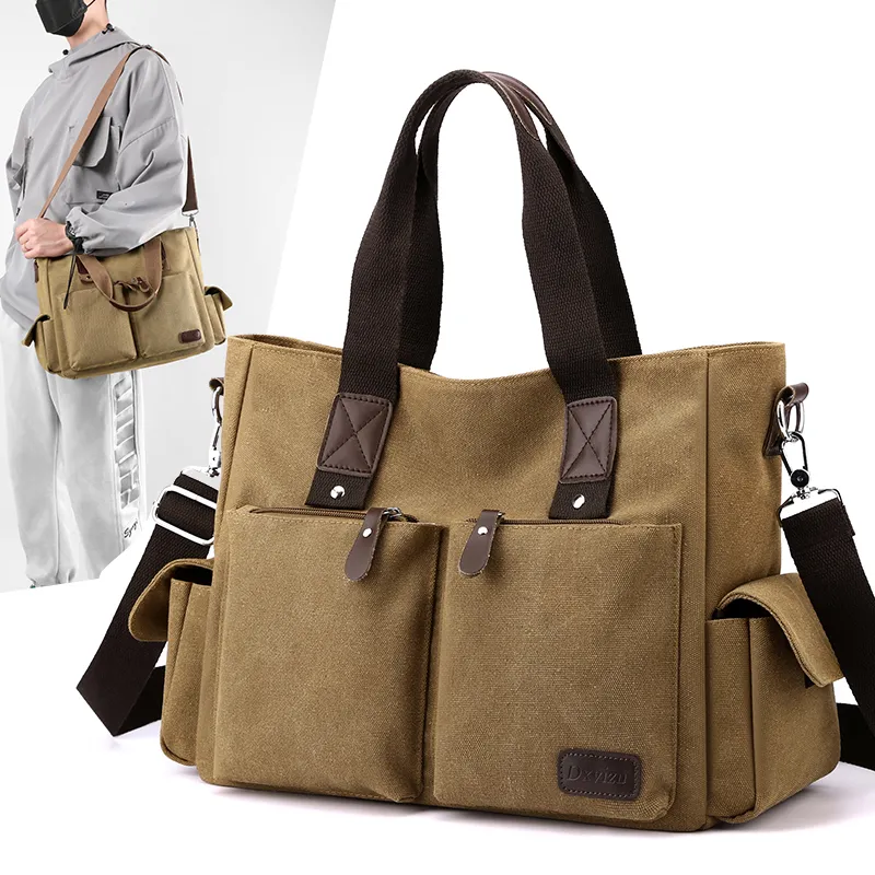 Canvas Messenger Bag for Men, Laptop Shoulder Bag, Casual Business Travel Backpack - 2