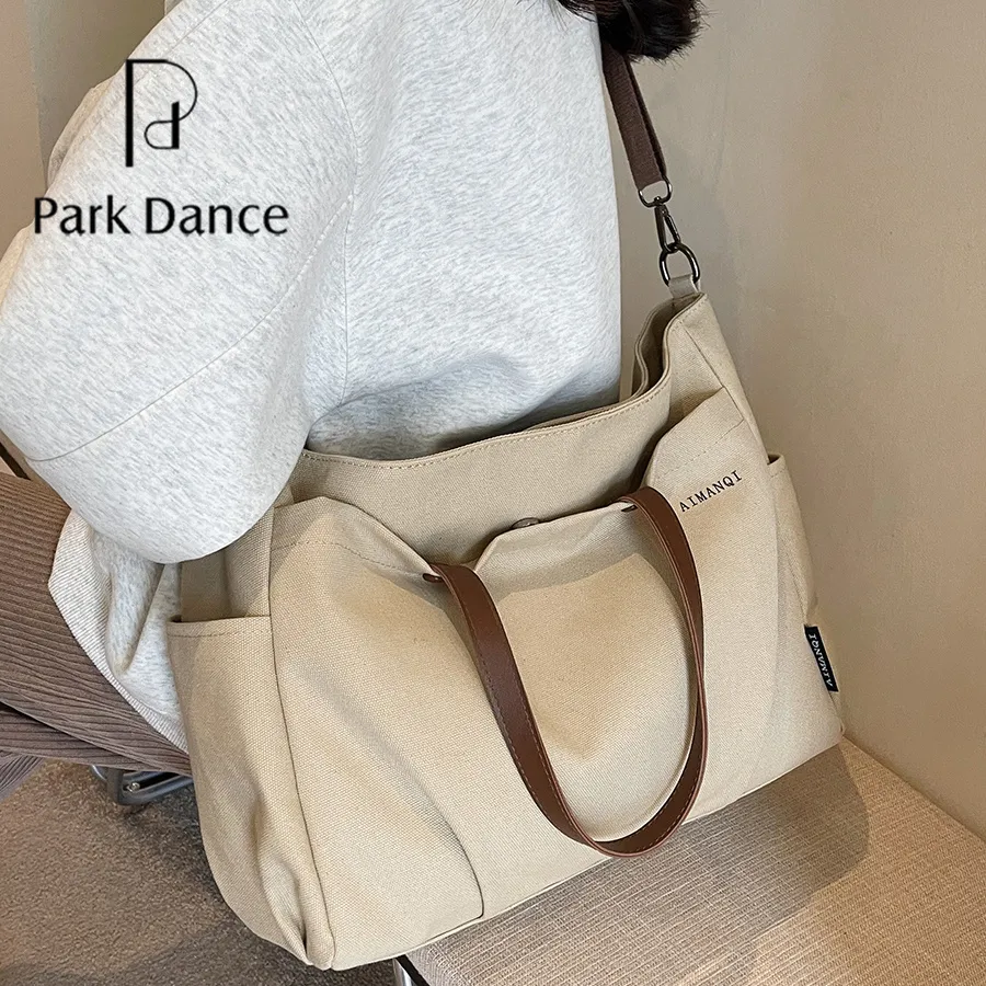 Canvas Tote Bag Large Capacity Crossbody Shoulder Bag for Commute - 3