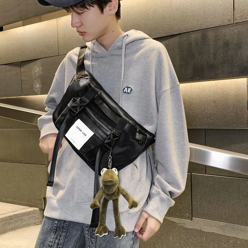 Men's Crossbody Bag PU Minimalist Waist Pack Unisex Sling Bag Black - 2