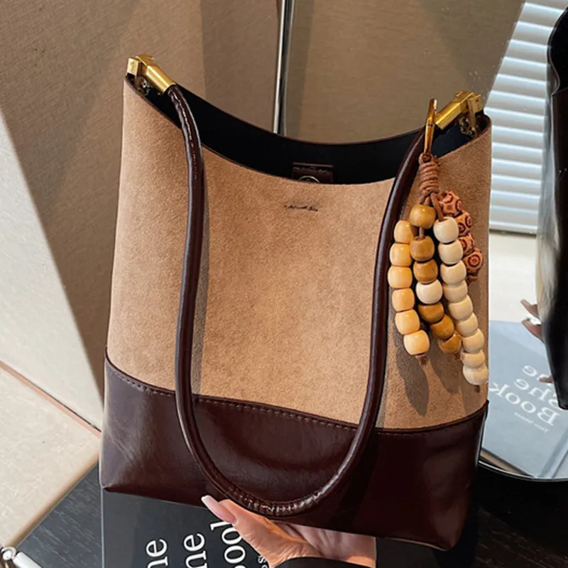 Suede PU Retro Shoulder Bag 2025 Large Capacity Bucket Bag - 3