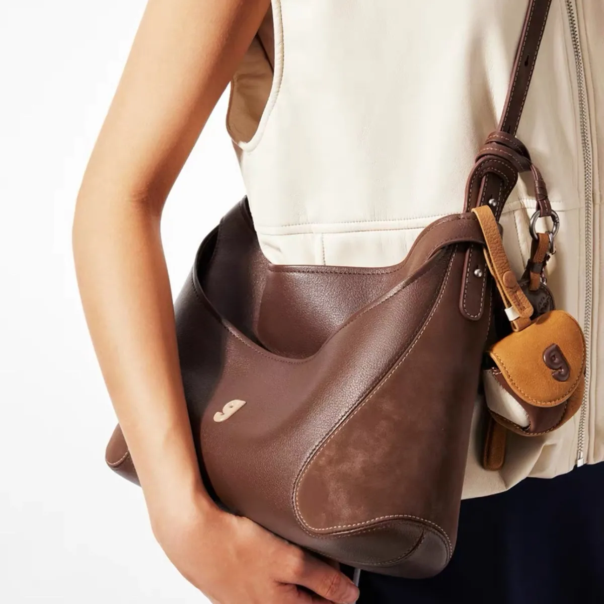 Baseball Hobo Bag Small Crossbody Bag Brown Leather Shoulder Bag - 3