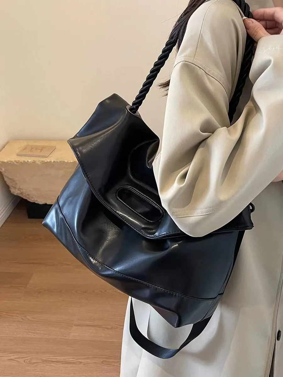 Large Capacity Tote Bag for Commute, Soft Leather Shoulder Bag for Students - 3