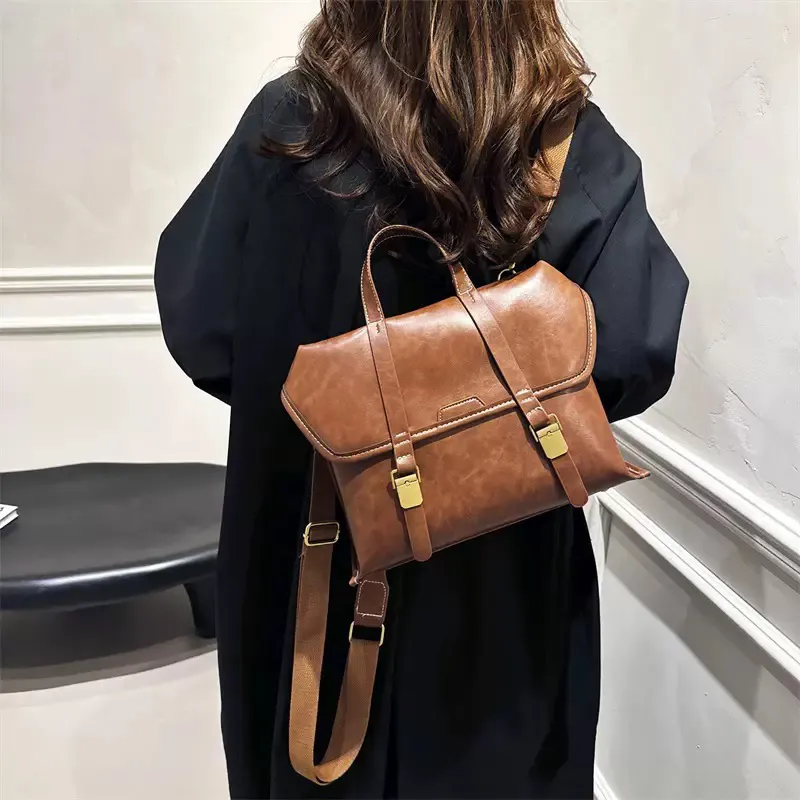 2025 Vintage College Backpack for Women, Large Capacity PU Rucksack - 3