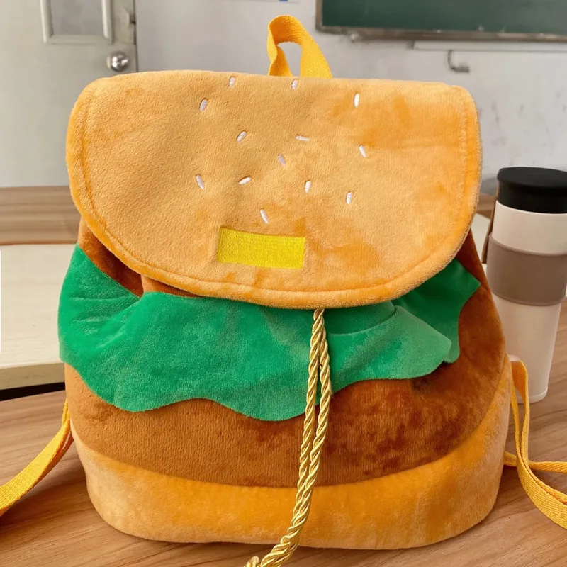 Cute Plush Color Block Hamburger Backpack Large Capacity School Bag for Girls - 4