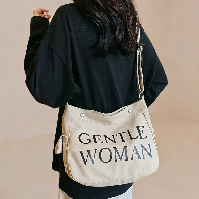 Canvas Tote Bag for Women, Large Capacity Crossbody Messenger Bag, Ins Fashion - 3