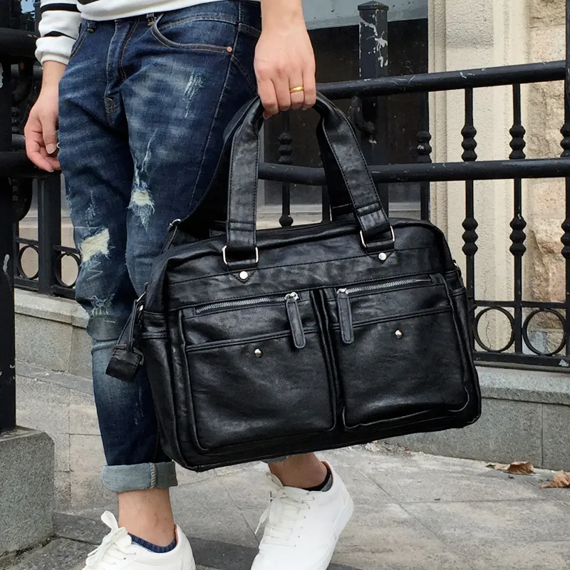 Men's Leather Crossbody Bag, Business Casual Briefcase & Shoulder Bag - 5