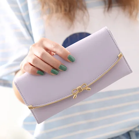 Long Wallet with Bow, Multi Card Slots, Student Coin Purse, Trendy Clutch - 2
