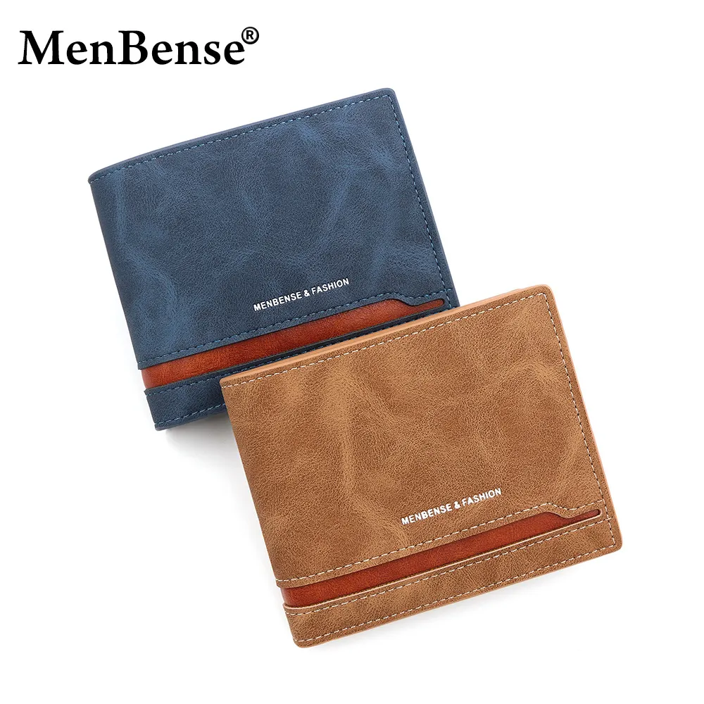 Retro Color Block Men's Wallet, Horizontal Short Bifold Card Holder - 2