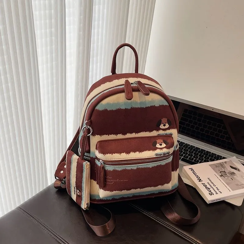 Cute Cartoon Leopard Print Backpack Women Canvas Large Capacity - 4