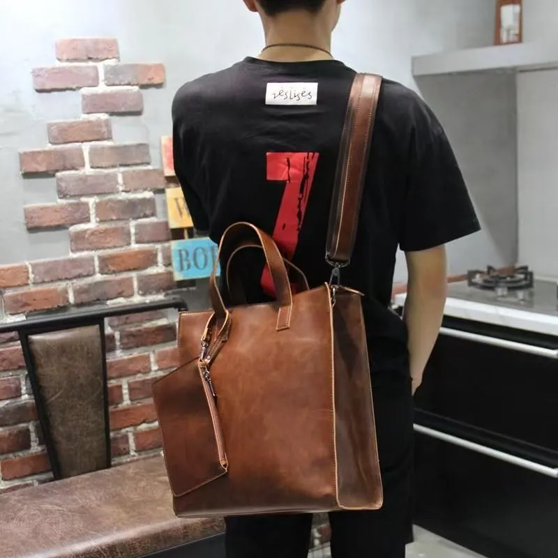 Men's British PU Retro Messenger Bag, 12 Inch Laptop Tote, Business Casual - 4