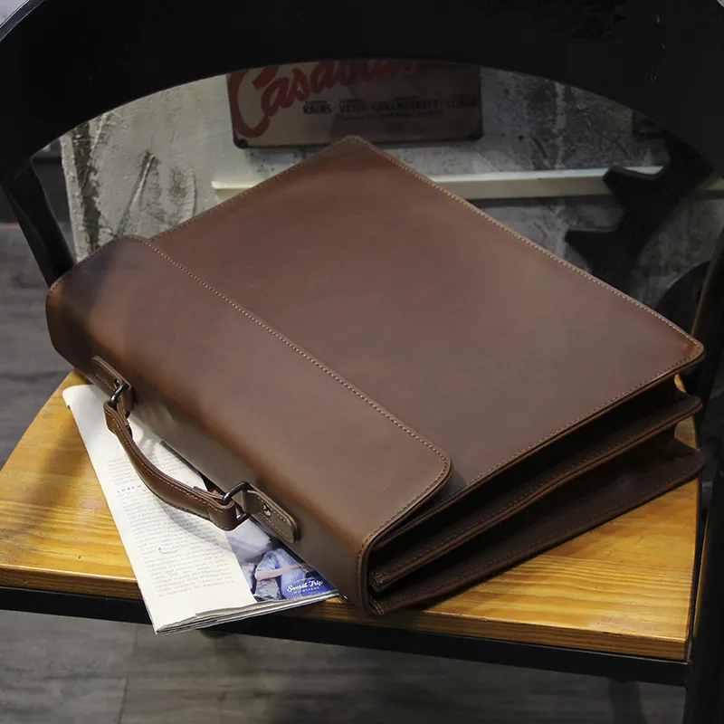 Vintage Leather Messenger Bag for Men, Retro Crossbody Briefcase - 2