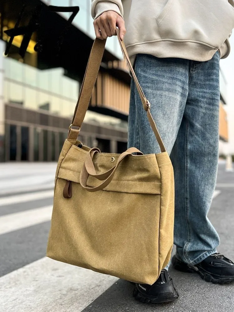 Canvas Tote Bag Large Capacity Shoulder Bag for School, Retro Style - 1