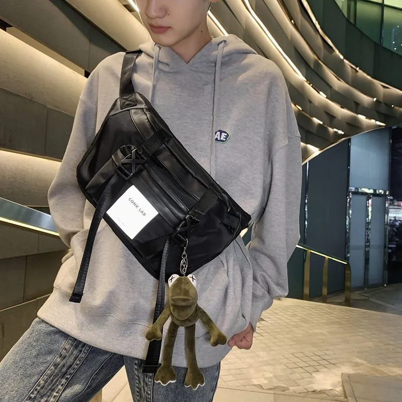 Men's Crossbody Bag PU Minimalist Waist Pack Unisex Sling Bag Black - 1