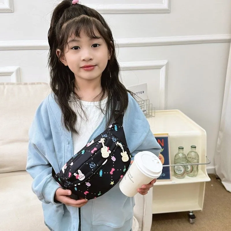 Kids Bunny Waist Bag, Lightweight Girls Fanny Pack for Travel, Pink Purple Gray Black White - 2