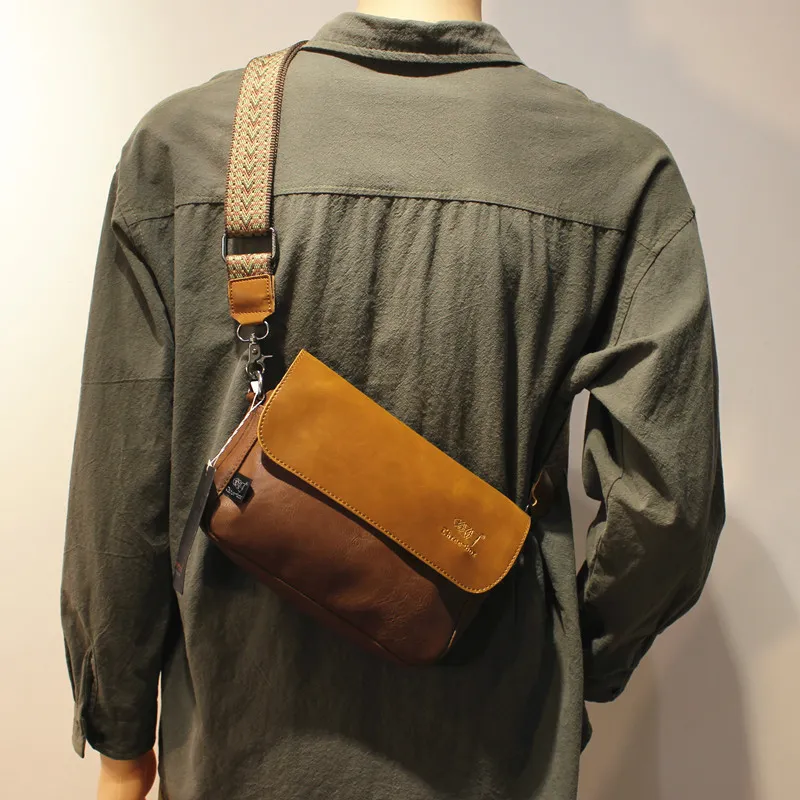 Men's Messenger Bag Small Crossbody Bag PU Leather Casual Shoulder Bag - 1