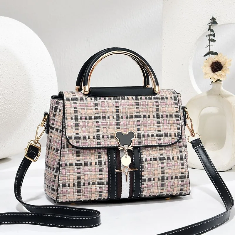 Mickey Print Crossbody Bag Genuine Leather Shoulder Bag Fashion Women Purse - 2