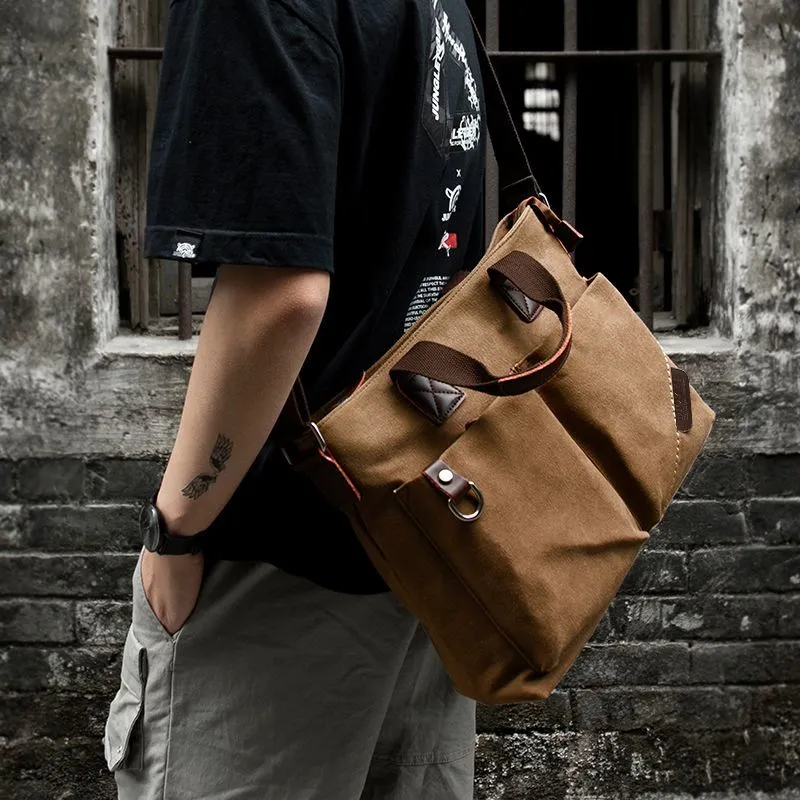 Men's Business Canvas Tote Bag, Casual Shoulder Messenger Bag for Travel - 5
