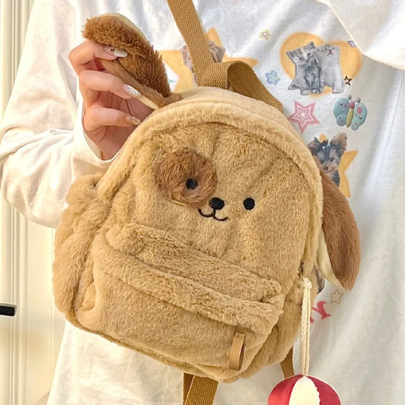 Fluffy Dog Backpack 2025 Cute Plush School Bag for Girls - 3