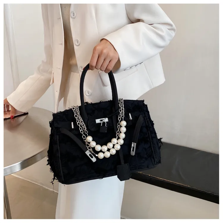 Kelly Bag 2024, Vintage Denim Crossbody Bag with Tassel & Lock Closure - 5