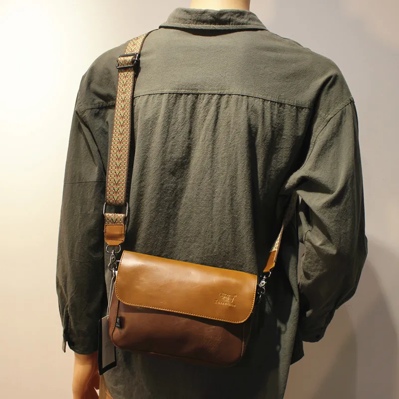 Men's Messenger Bag Small Crossbody Bag PU Leather Casual Shoulder Bag - 2