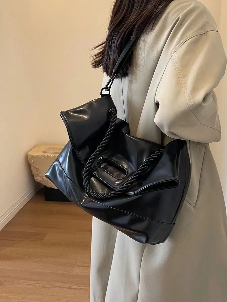 Large Capacity Tote Bag for Commute, Soft Leather Shoulder Bag for Students - 4