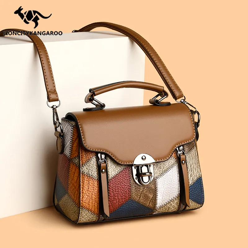 Small Crossbody Bag 2025, Retro PU Square Bag with Color Blocking - 3