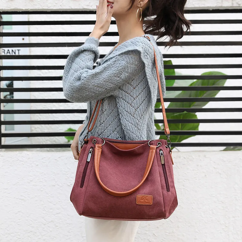 Canvas Shoulder Bag Large Capacity Durable Crossbody Tote Vintage - 3