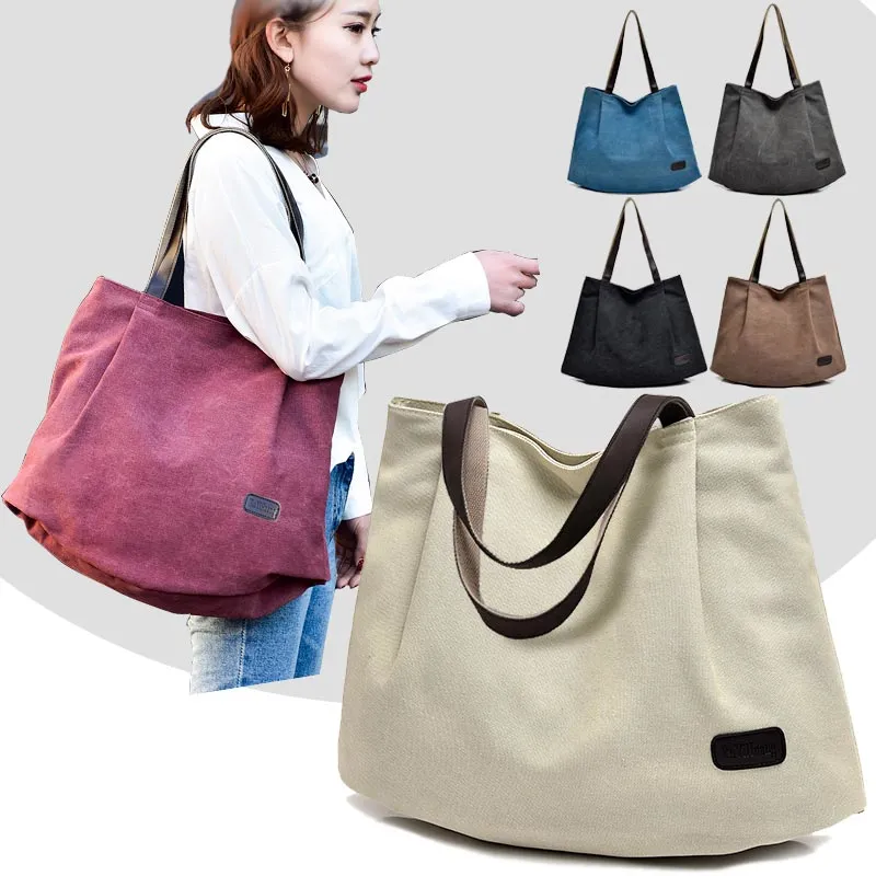 Large Tote Bag for Women, Shoulder Bag, Canvas Shopping Bag with Zipper - 3
